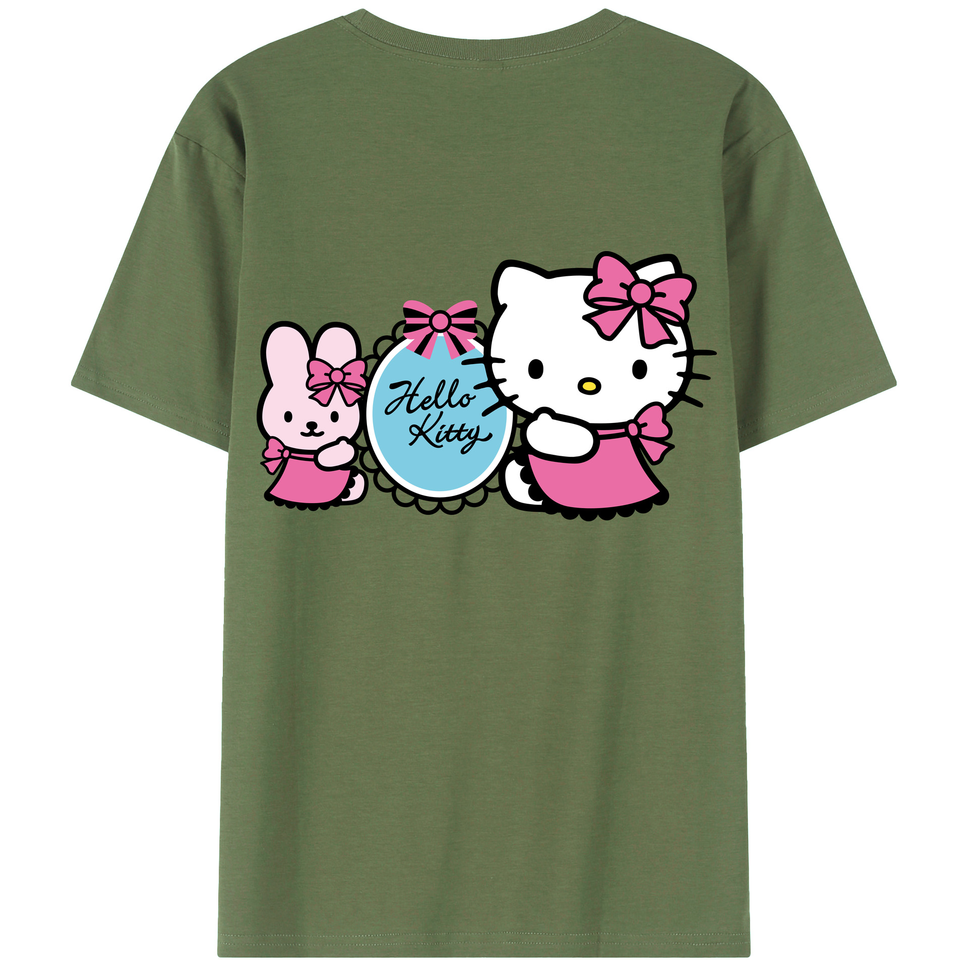 （画像用） Hello Kitty ハローキティ 綿100％ メンズ半袖Tシャツ（バックプリント） 通気性